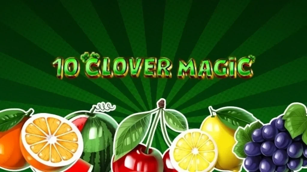 Tampilan visual slot 10 Clover Magic dengan nuansa hijau dan simbol keberuntungan
