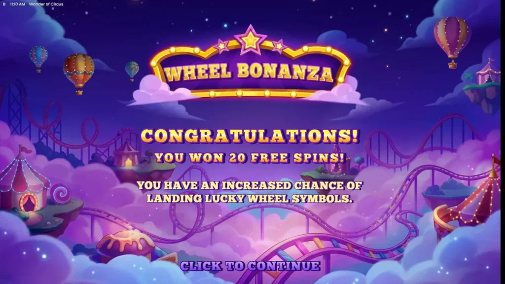 Tampilan visual slot Wonder of Circus dengan tema karnaval neon