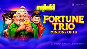 Tampilan visual slot Fortune Trio: Minions of Fu dengan tema Asia yang cerah